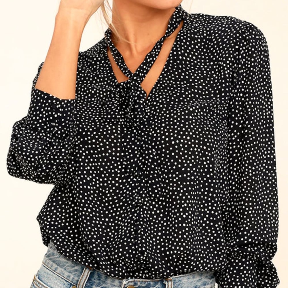 Lulus On the Spot Black Polka Dot Button-Up Top